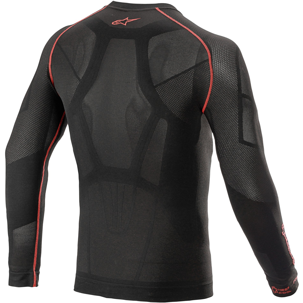 Alpinestars Ride Tech V2 Long Sleeves Summer Base Layer Top Black / Red (Image 2) - ThrottleChimp