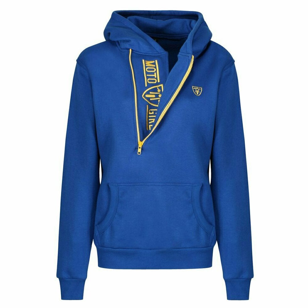 MotoGirl Helmet Ladies Hoodie Blue / Yellow (Image 2) - ThrottleChimp