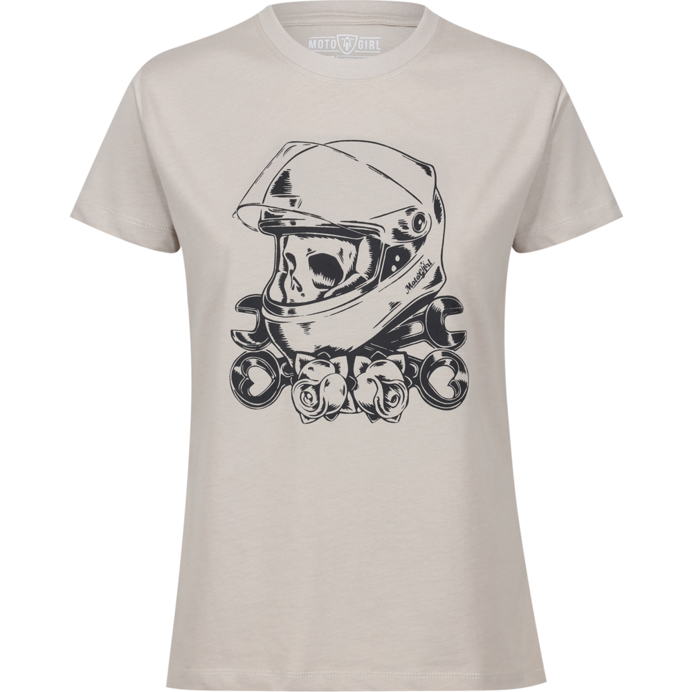 MotoGirl Rose Skull Ladies T-Shirt Sand - ThrottleChimp