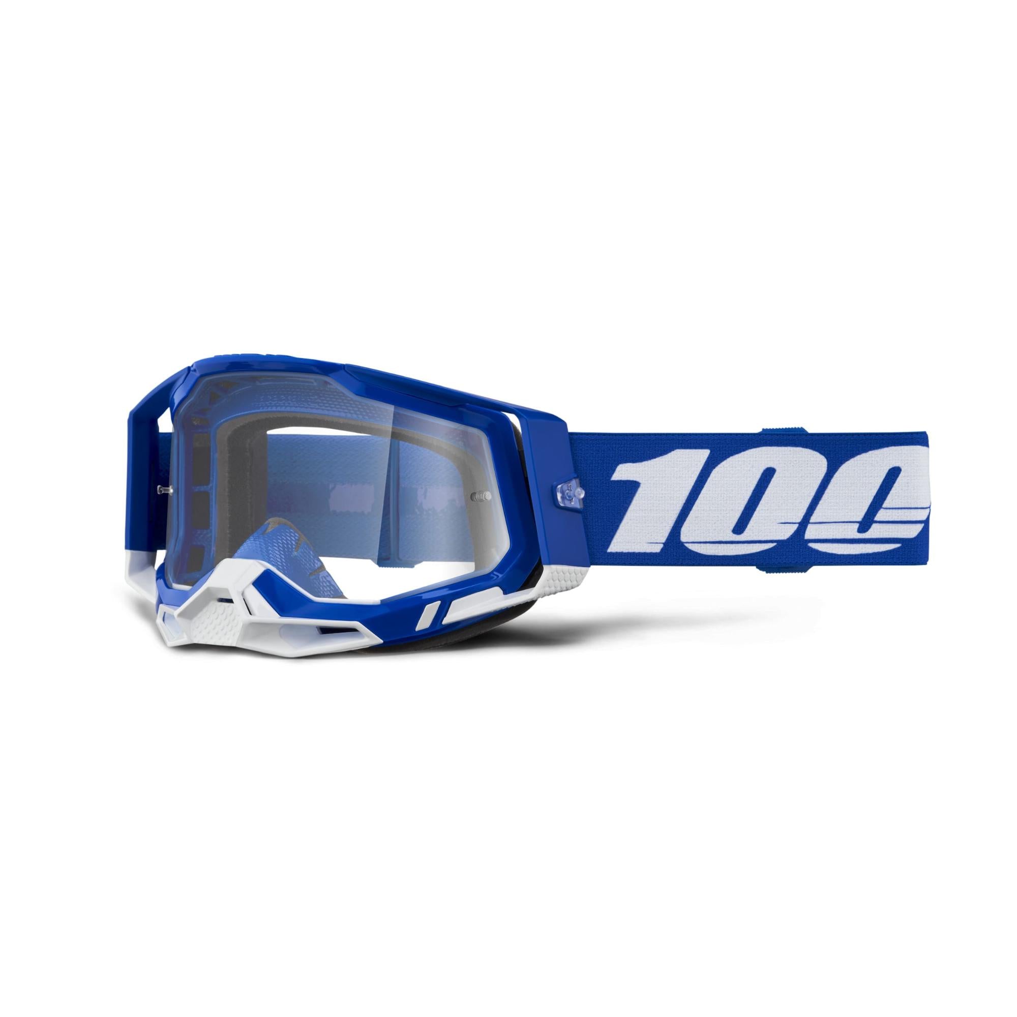 100% Racecraft 2 Goggles Blue / White / Clear Lens FREE 1 YEAR Returns, FREE UK Delivery | ThrottleChimp