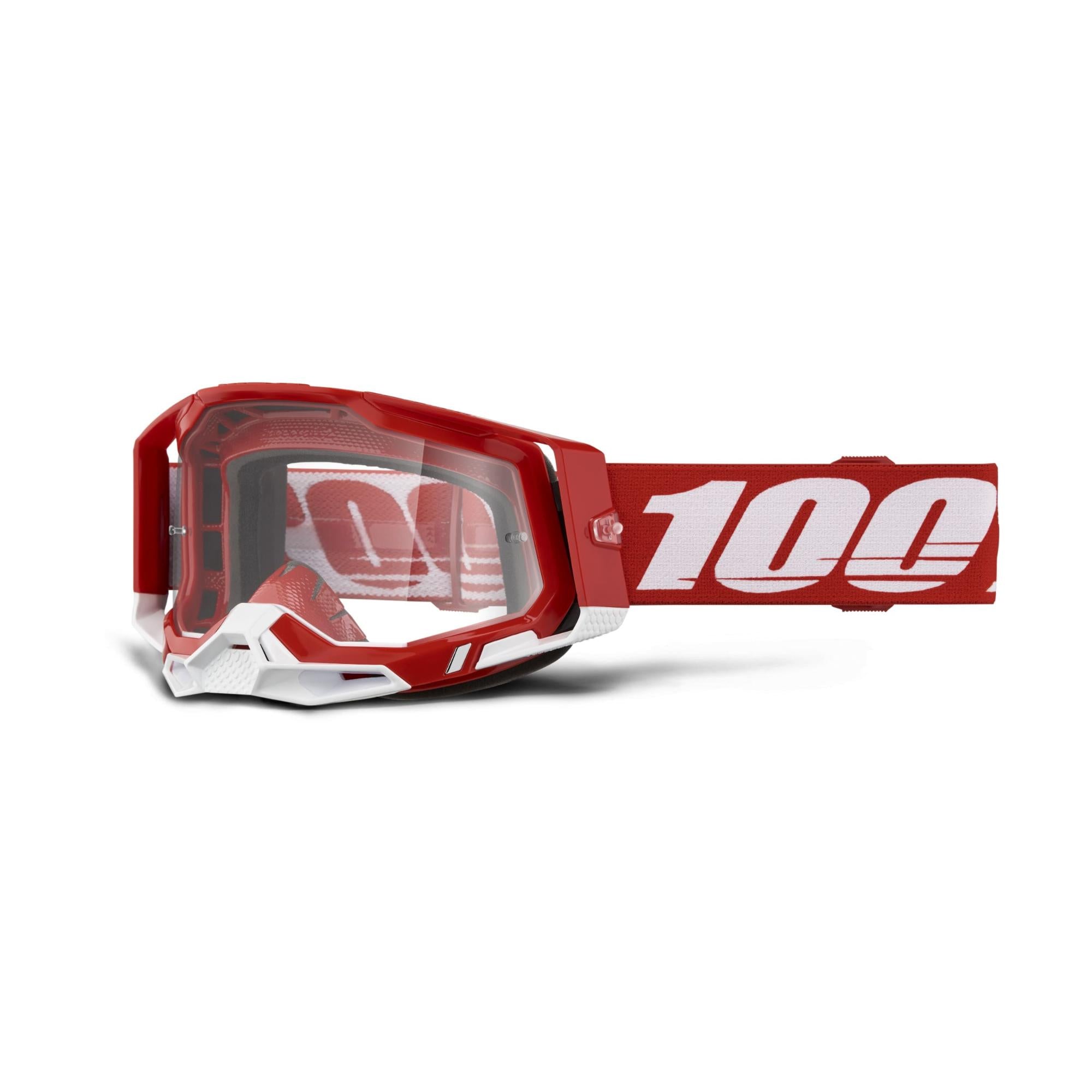 100% Racecraft 2 Goggles Red / White / Clear Lens FREE 1 YEAR Returns, FREE UK Delivery | ThrottleChimp