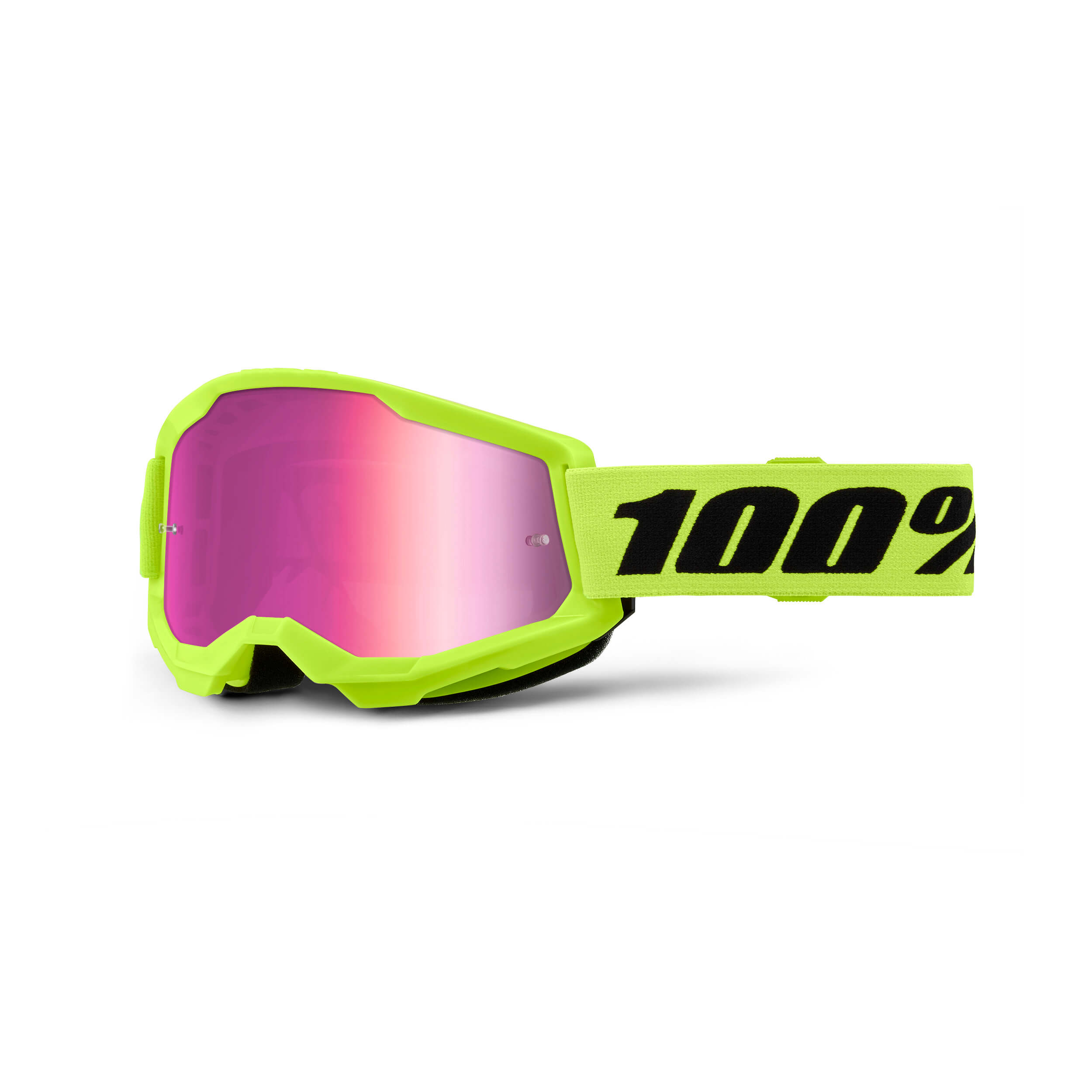 100% Strata 2 Goggles Neon Yellow / Pink Mirror Lens FREE 1 YEAR Returns, FREE UK Delivery | ThrottleChimp