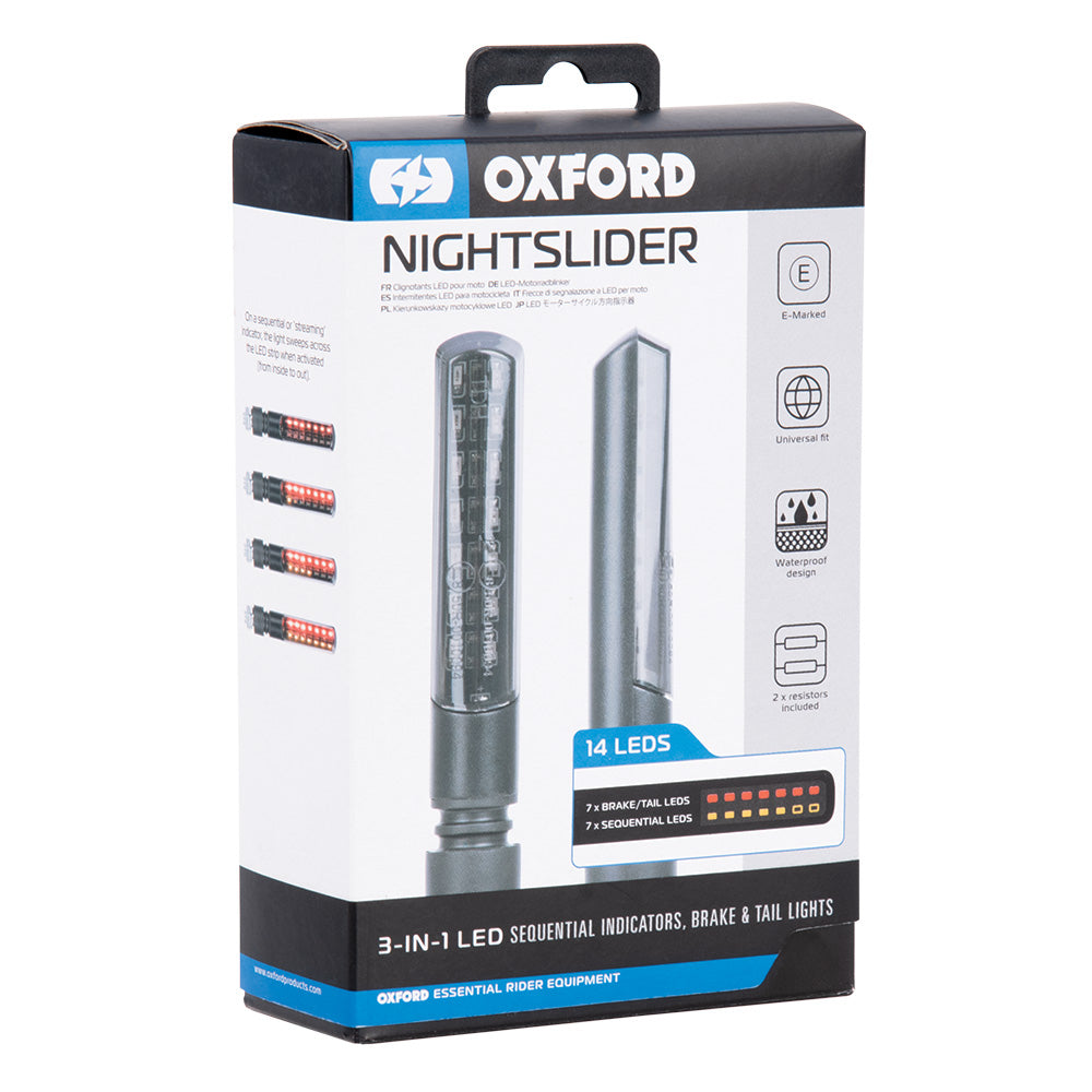 Oxford Nightslider 3 In 1 REAR Sequential Indicators Black FREE 1 YEAR Returns, FREE UK Delivery | ThrottleChimp