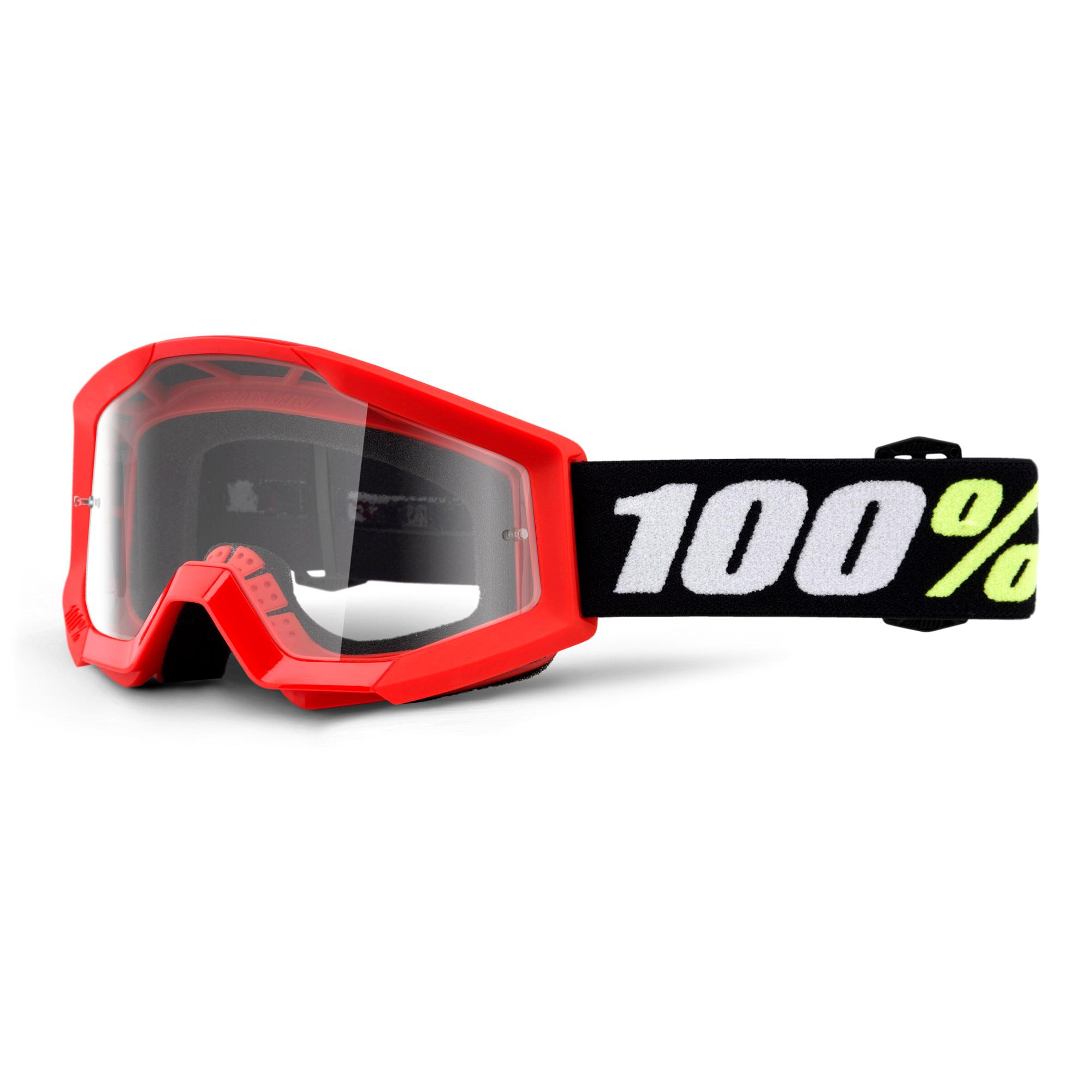 100% Strata Mini Goggles Red / Clear Lens FREE 1 YEAR Returns, FREE UK Delivery | ThrottleChimp