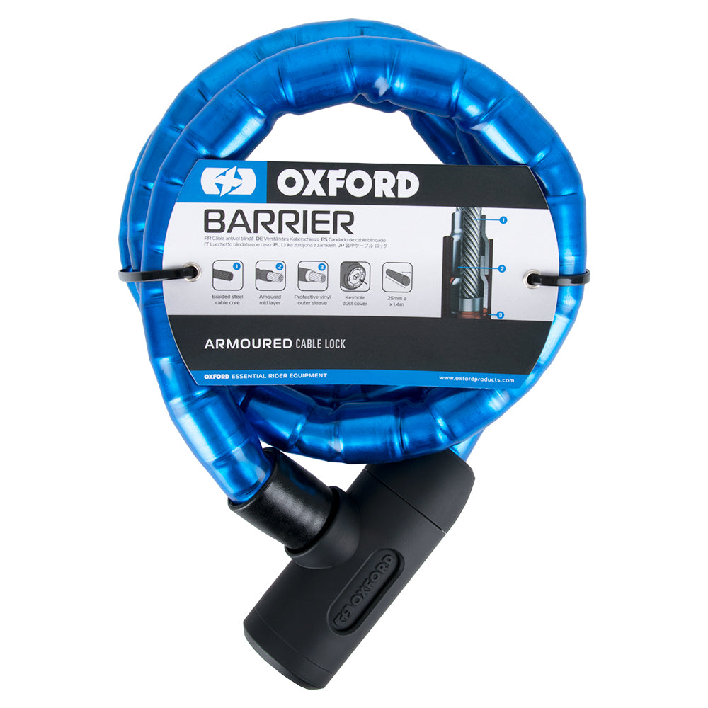 Oxford Barrier Armoured Cable Lock Blue - 1.4m x 25mm - ThrottleChimp