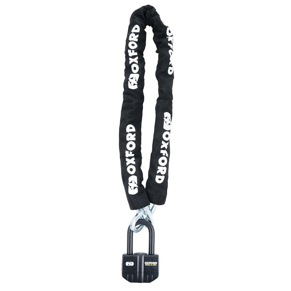 Oxford Boss Alarm 16mm Chain Lock Black FREE 1 YEAR Returns, FREE UK Delivery | ThrottleChimp