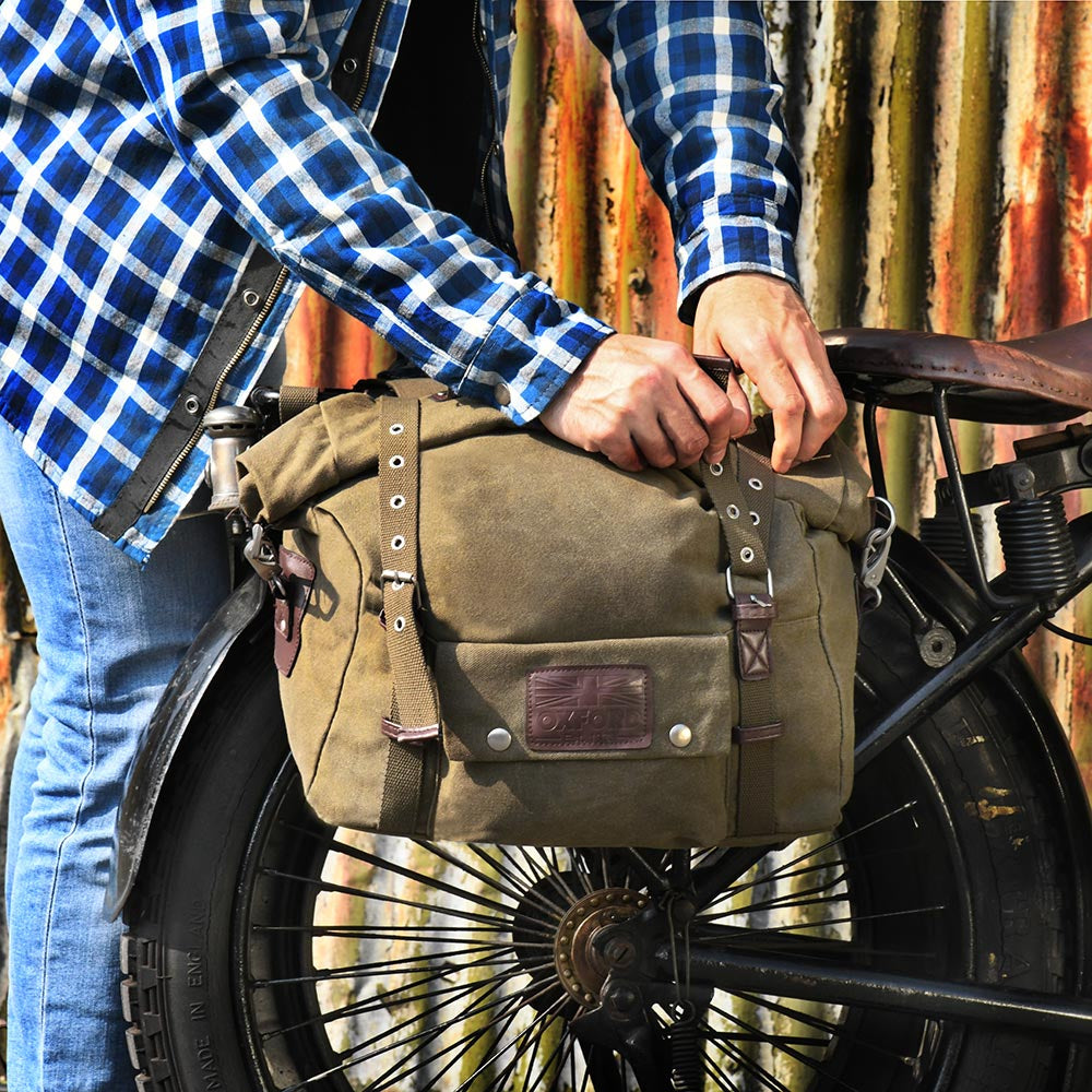 Oxford Heritage Pannier Bag Khaki - 40 Litres FREE 1 YEAR Returns, FREE UK Delivery | ThrottleChimp