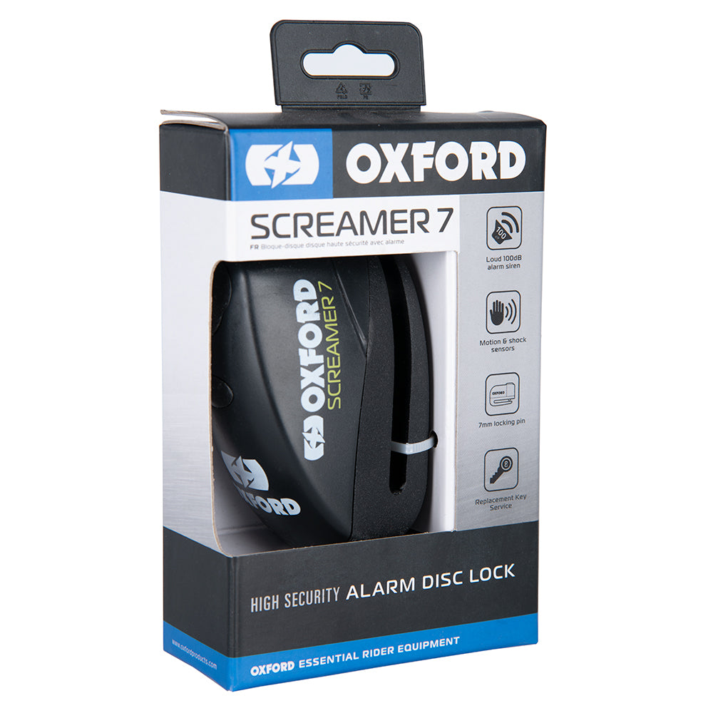 Oxford Screamer7 Alarm Disc Lock Black / Black (Image 2) - ThrottleChimp