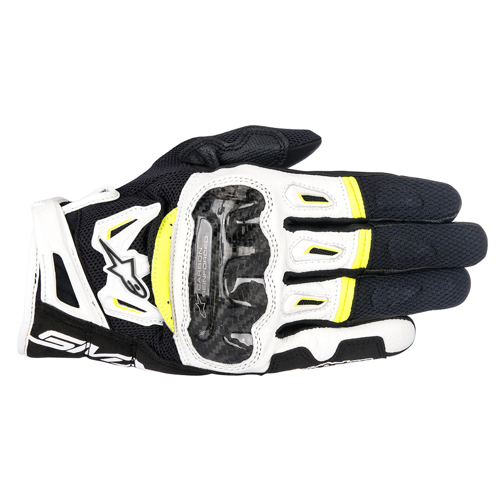 Alpinestars SMX-2 Air Carbon V2 Gloves Black / White / Fluo Yellow - ThrottleChimp