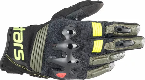 Alpinestars Halo Leather Gloves Black / Fluo Yellow FREE 1 Year Return, FREE UK Shipping | ThrottleChimp