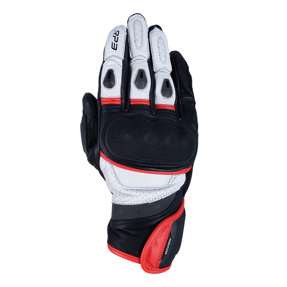 Oxford RP-3 2.0 Sports Short Leather Gloves Black / White / Red - ThrottleChimp