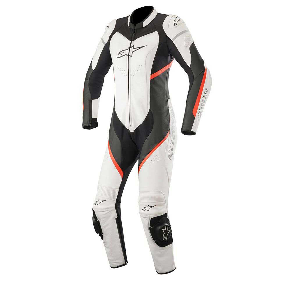 Alpinestars Stella Kira One Piece Ladies Leather Suit Black / White / Fluo Red - ThrottleChimp