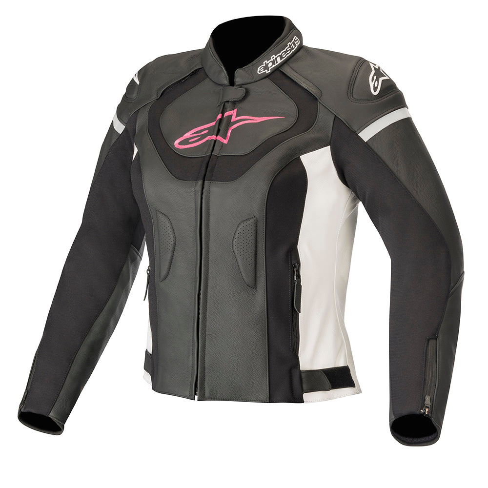 Alpinestars Stella Jaws V3 Ladies Leather Jacket Black / White / Fuchsia - ThrottleChimp