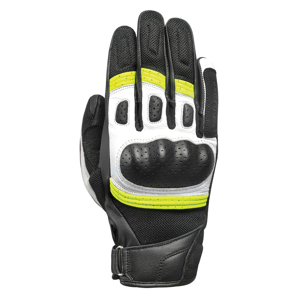 Oxford RP-6S Leather Gloves Black / White / Fluo Yellow - ThrottleChimp