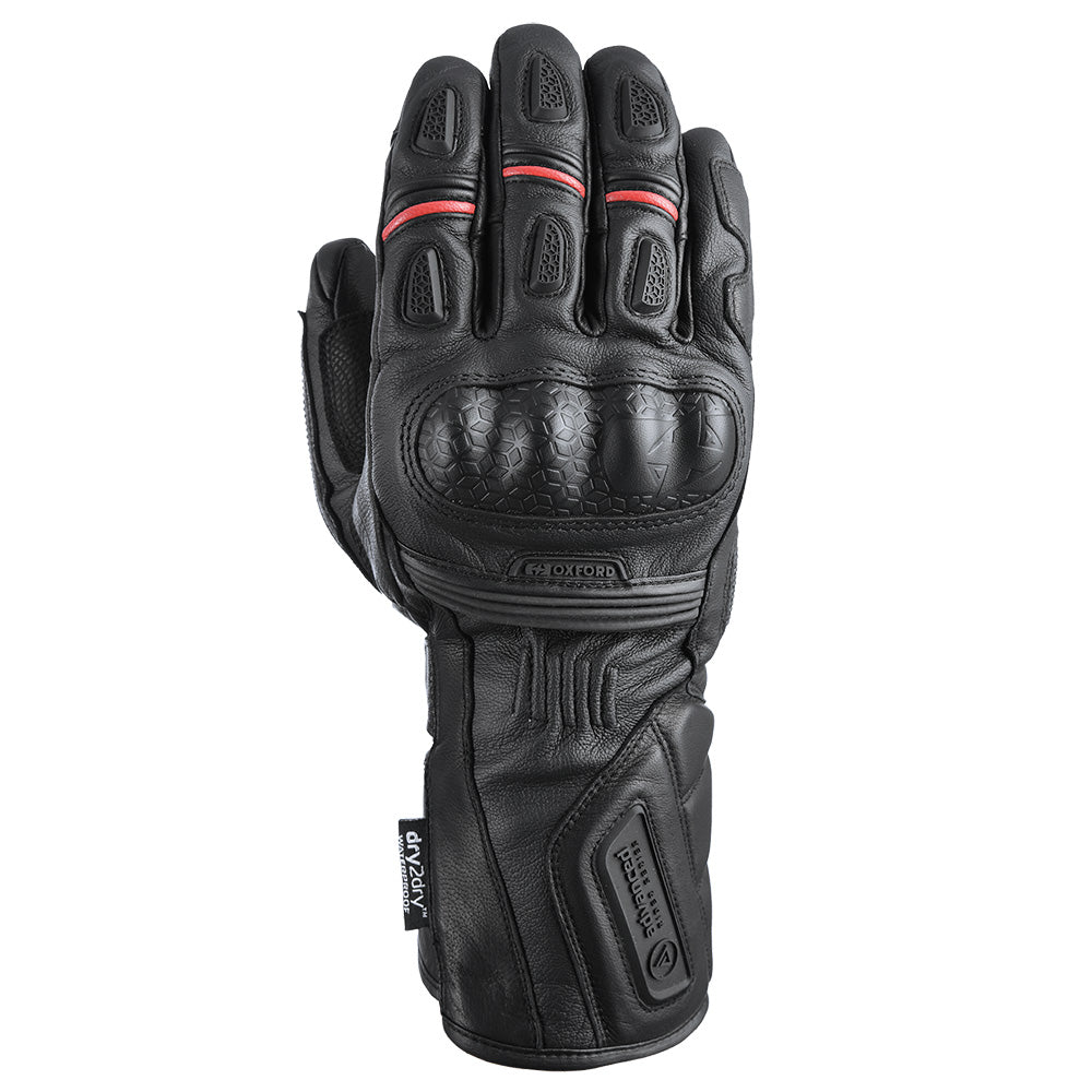 Oxford Mondial Long Leather Gloves Tech Black - ThrottleChimp