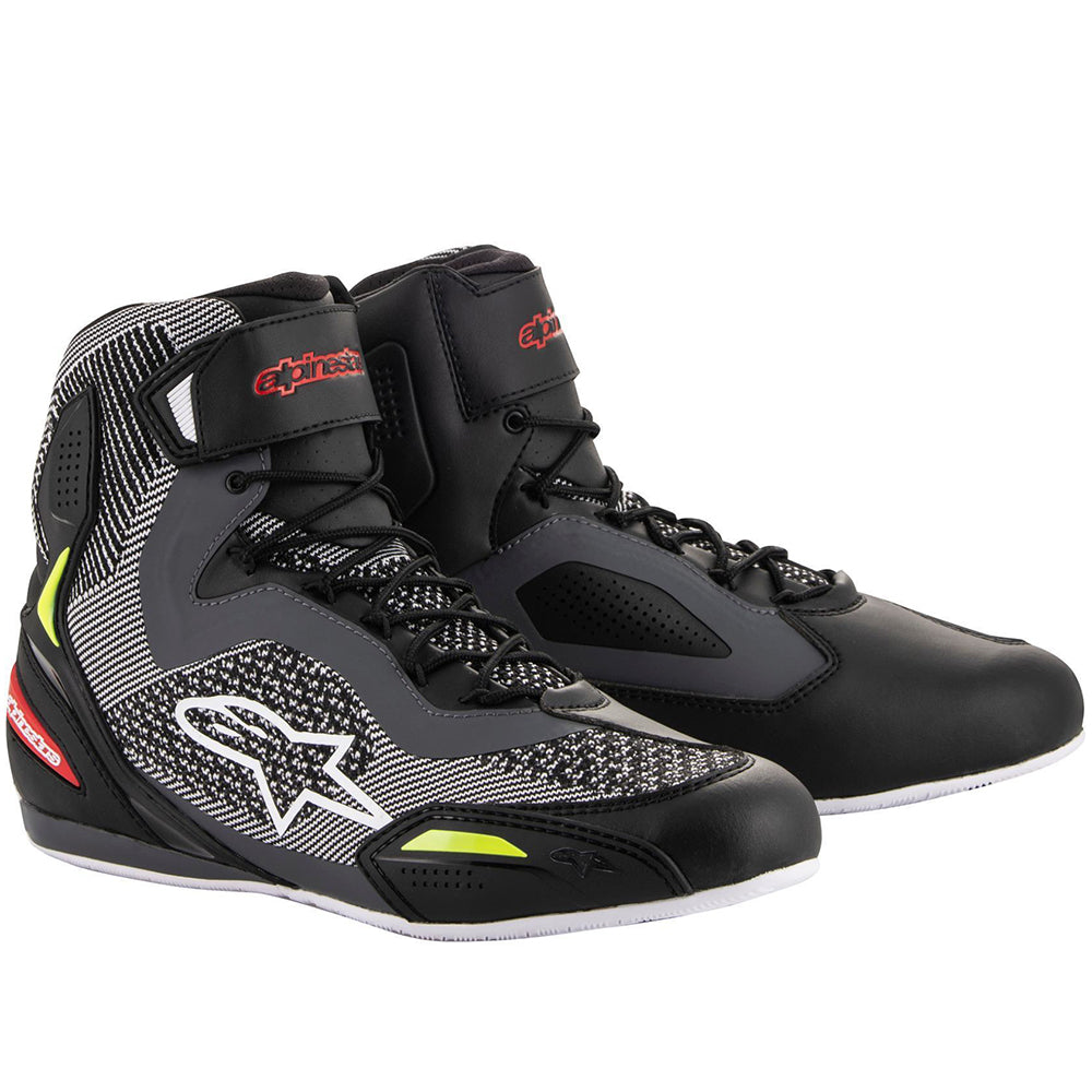 Alpinestars Faster 3 Rideknit Shoes Black / Grey / Red / Fluo Yellow FREE 1 YEAR Returns, FREE UK Delivery | ThrottleChimp