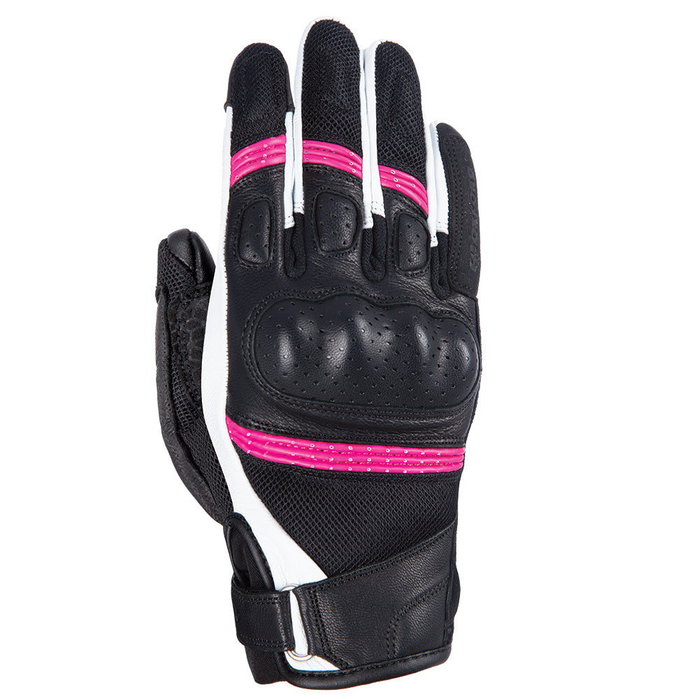 Oxford RP-6S Ladies Leather Gloves Black / White / Pink - ThrottleChimp