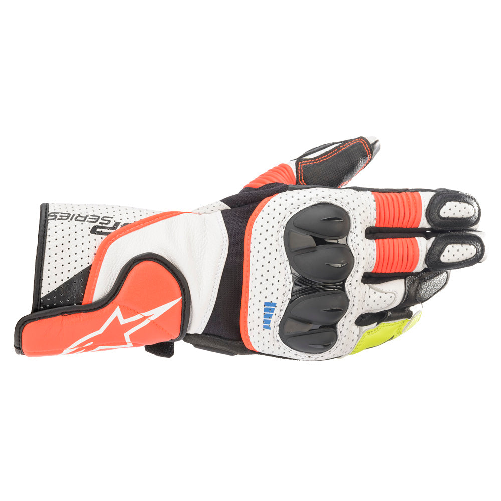 Alpinestars SP-2 V3 Leather Gloves White / Fluo Red / Black - ThrottleChimp