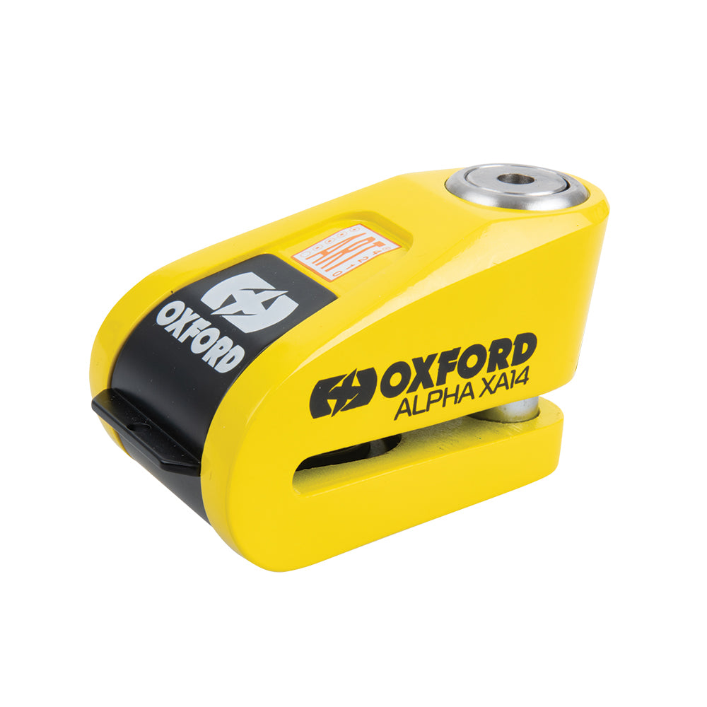 Oxford Alpha XA14 Alarm Disc Lock Yellow / Black FREE 1 YEAR Returns, FREE UK Delivery | ThrottleChimp