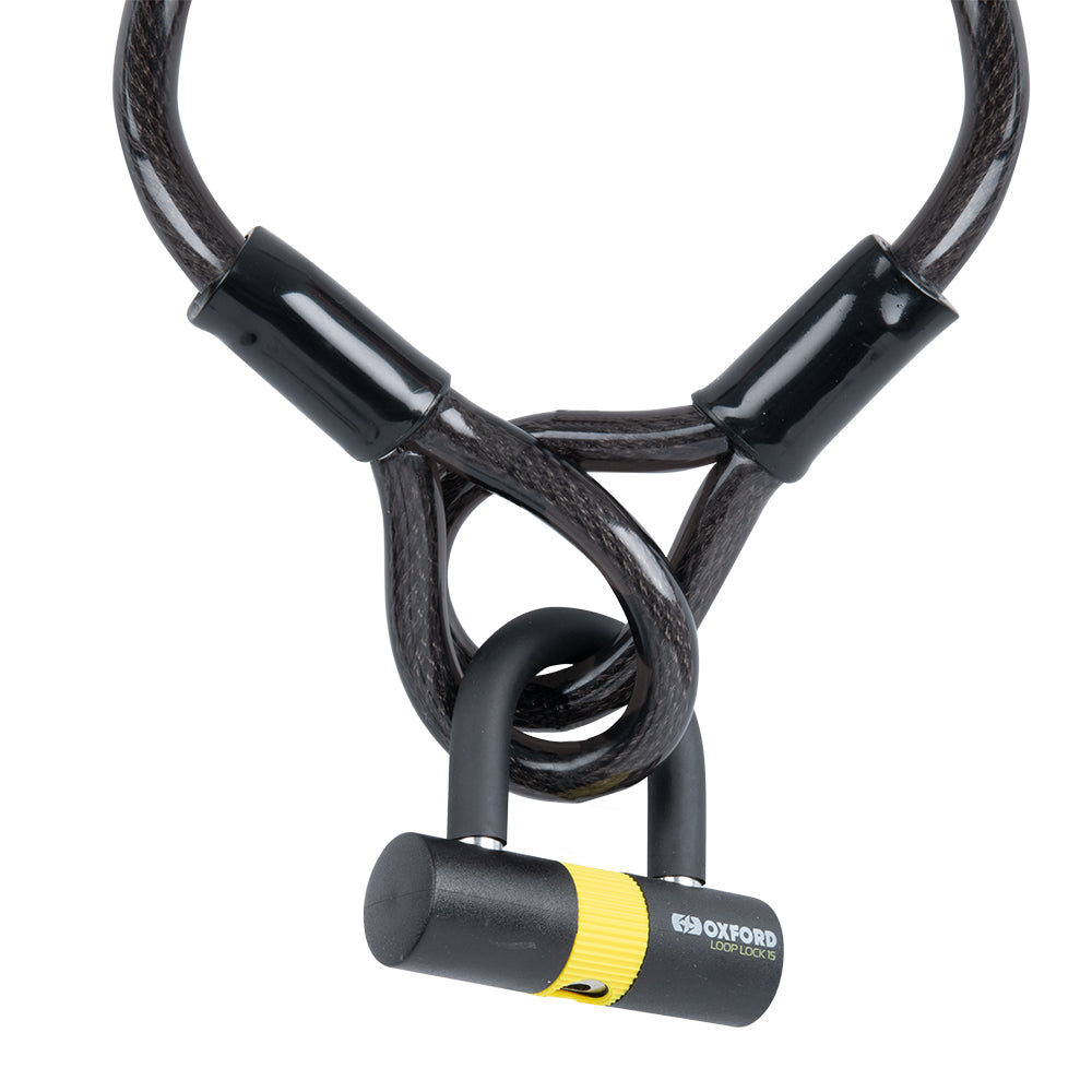 Oxford Loop 15 Cable & Mini Shackle Lock Black / Yellow - 15mm x 2.0m - ThrottleChimp