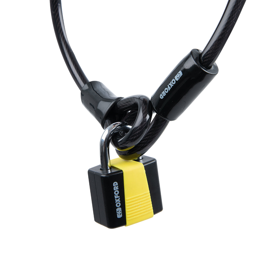 Oxford Loop 10 Hopped Cable & Padlock Black / Yellow - 10mm x 1.8m - ThrottleChimp