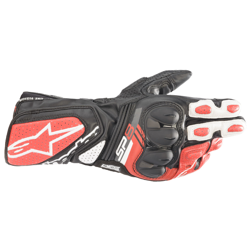 Alpinestars SP-8 V3 Leather Gloves Black / White / Red - ThrottleChimp