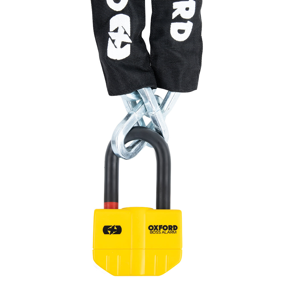 Oxford Boss Alarm 14mm Chain Lock Yellow FREE 1 YEAR Returns, FREE UK Delivery | ThrottleChimp