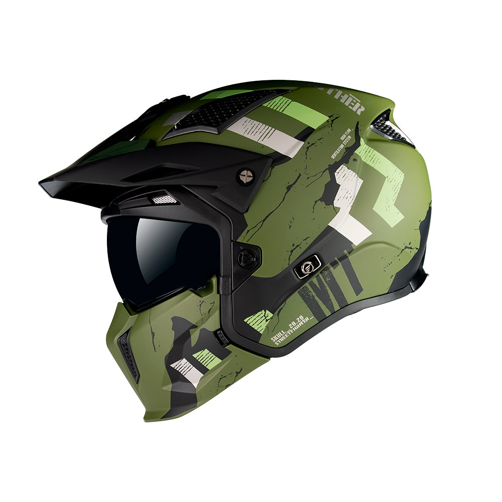 MT Streetfighter Skull A16 Adventure Helmet Matt Green FREE 1 YEAR Returns, FREE UK Delivery | ThrottleChimp