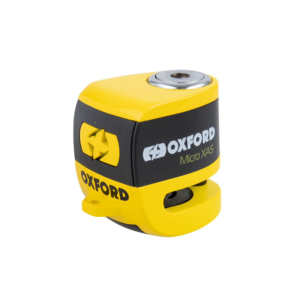 Oxford Micro XA5 Alarm Disc Lock Yellow / Black FREE 1 YEAR Returns, FREE UK Delivery | ThrottleChimp