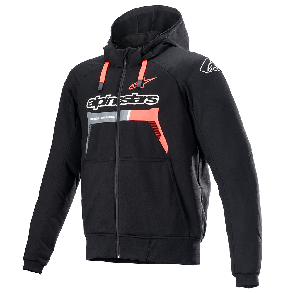 Alpinestars Chrome Ignition Hoodie Black / Fluo Red FREE 1 YEAR Returns, FREE UK Delivery | ThrottleChimp