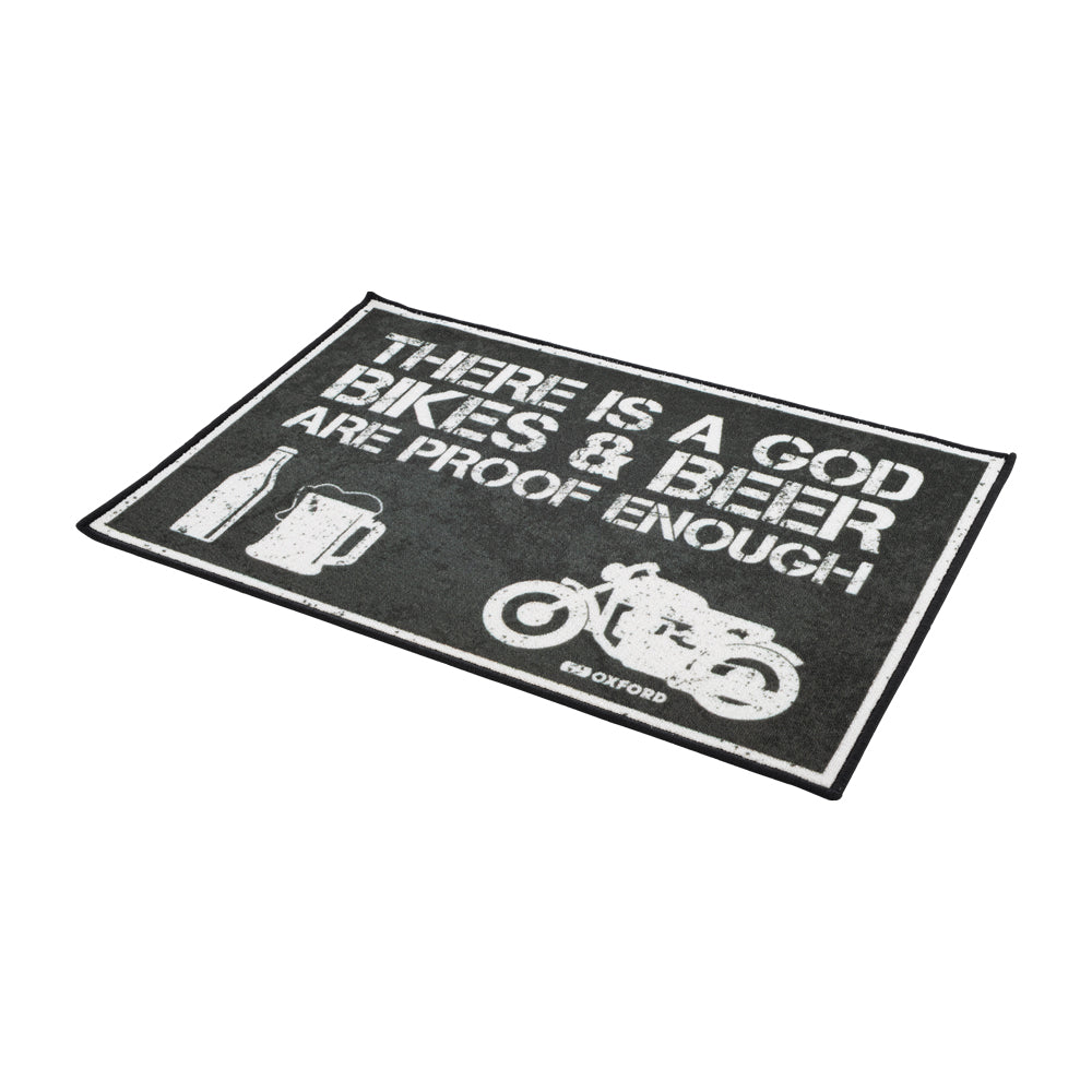 Oxford Garage Door Mat Black / White With There Is A God Logo - 90 x 60cm - ThrottleChimp