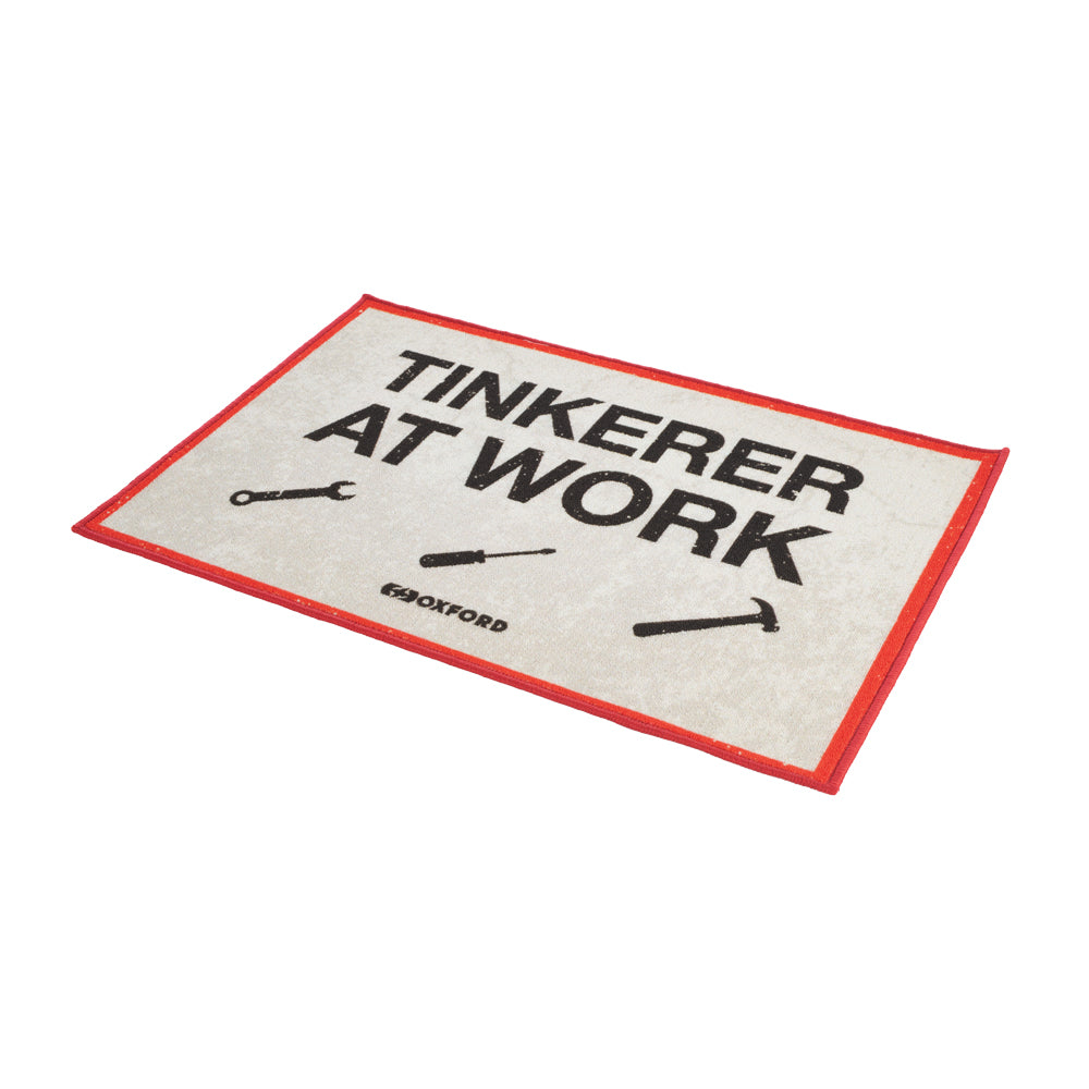 Oxford Garage Door Mat White With Tinkerer Logo - 90 x 60cm - ThrottleChimp