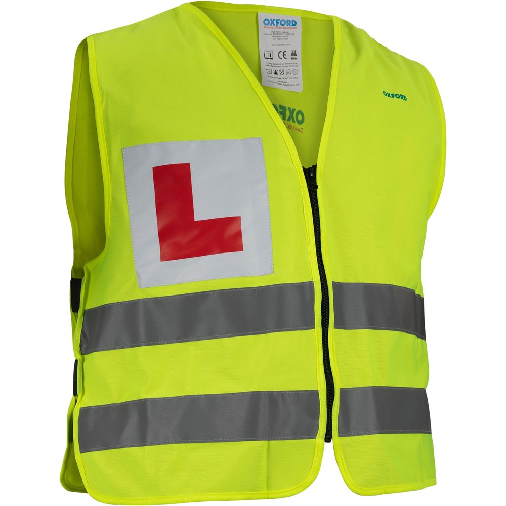 Oxford Bright Reflective Vest With Learner Rider L Plates Yellow - ThrottleChimp