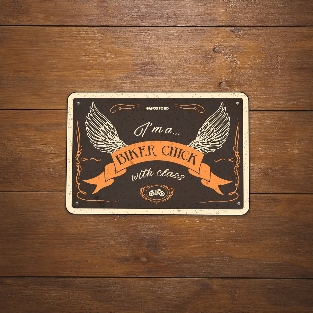 Oxford Biker Chick With Class Garage Metal Sign - 30cm x 20cm x 0.25mm (Image 2) - ThrottleChimp