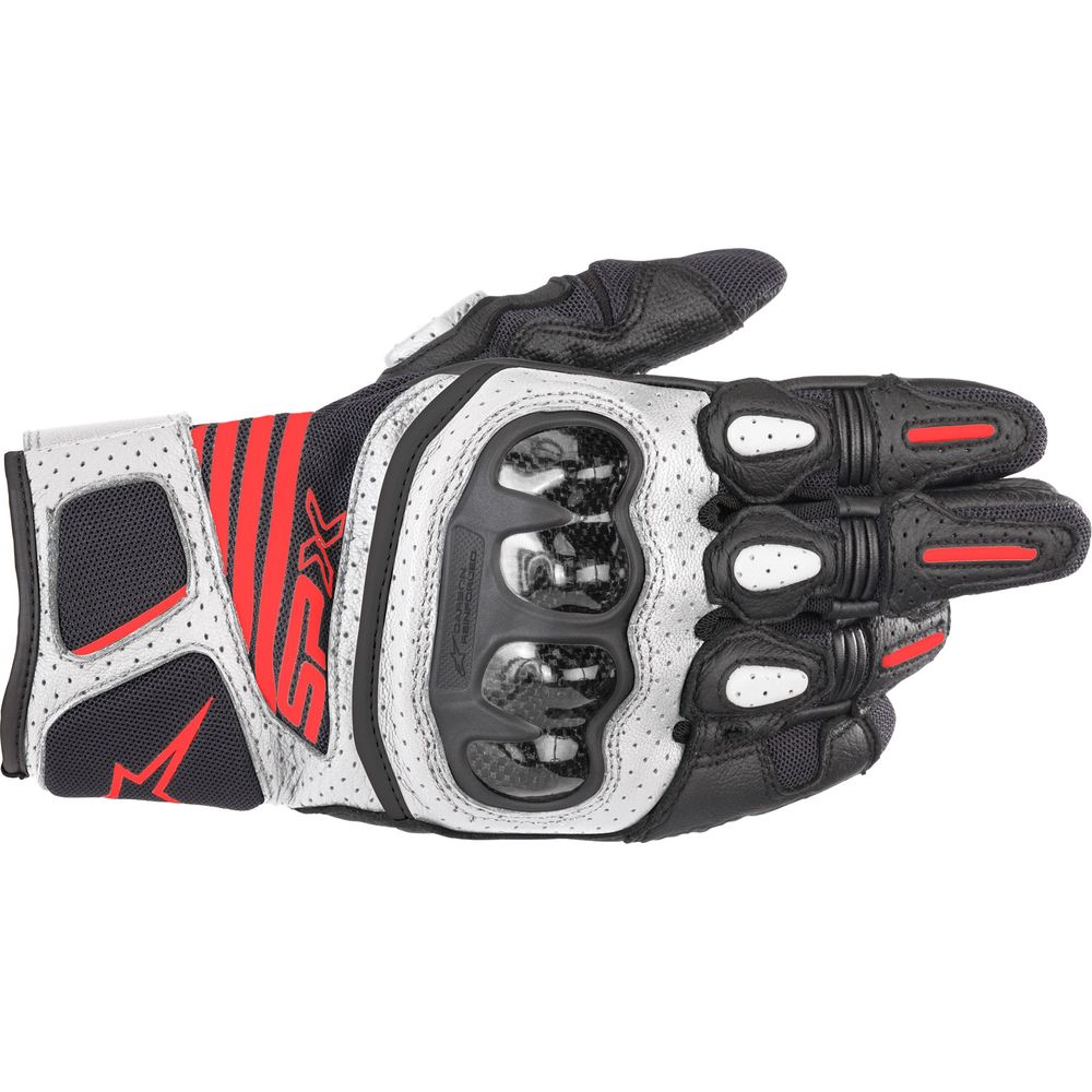 Alpinestars Carbon V2 Gloves Black / White / Red FREE 1 YEAR Returns, FREE UK Delivery | ThrottleChimp