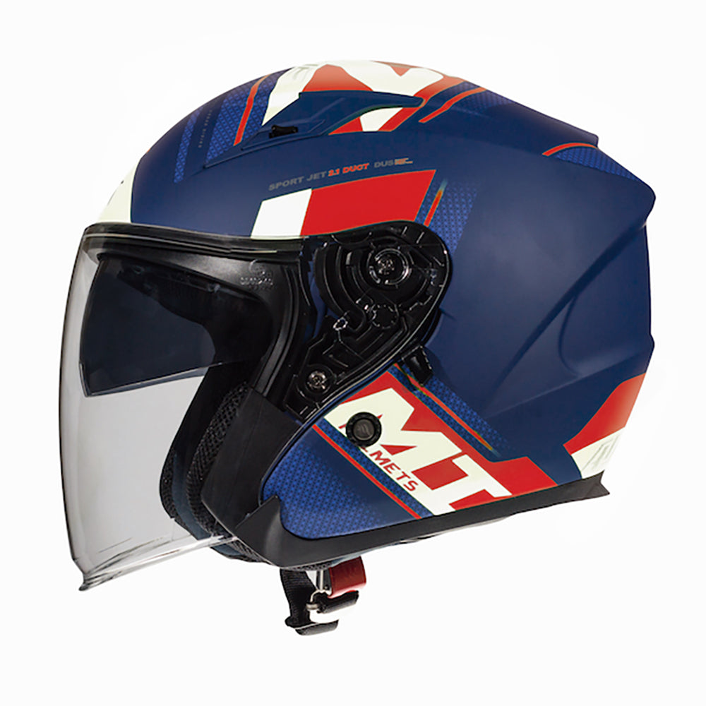 MT Avenue Sideway Open Face Helmet Matt Blue / Red / White - ThrottleChimp