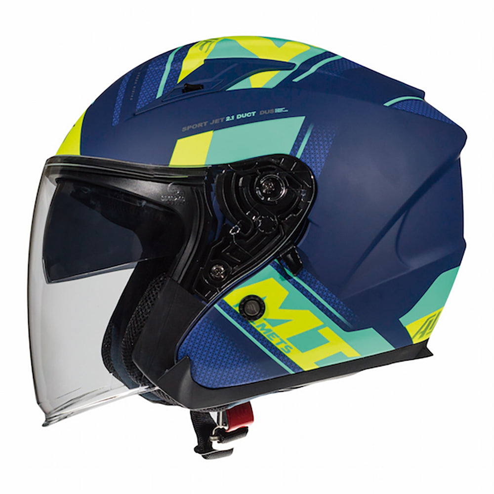 MT Avenue Sideway Open Face Helmet Matt Blue / Green / Fluo Yellow - ThrottleChimp