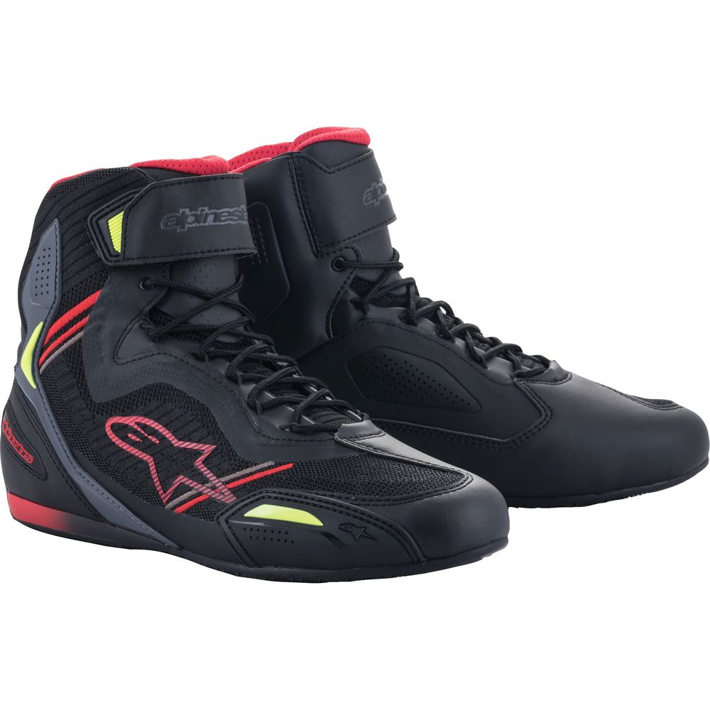 Alpinestars Faster-3 Rideknit Shoes Black / Red / Fluo Yellow FREE 1 YEAR Returns, FREE UK Delivery | ThrottleChimp