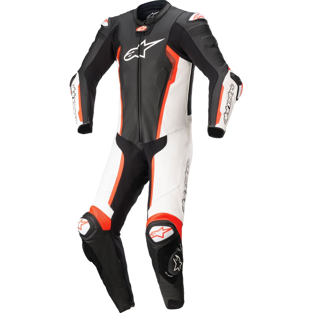Alpinestars Missile V2 One Piece Leather Suit Black / White / Fluo Red - ThrottleChimp