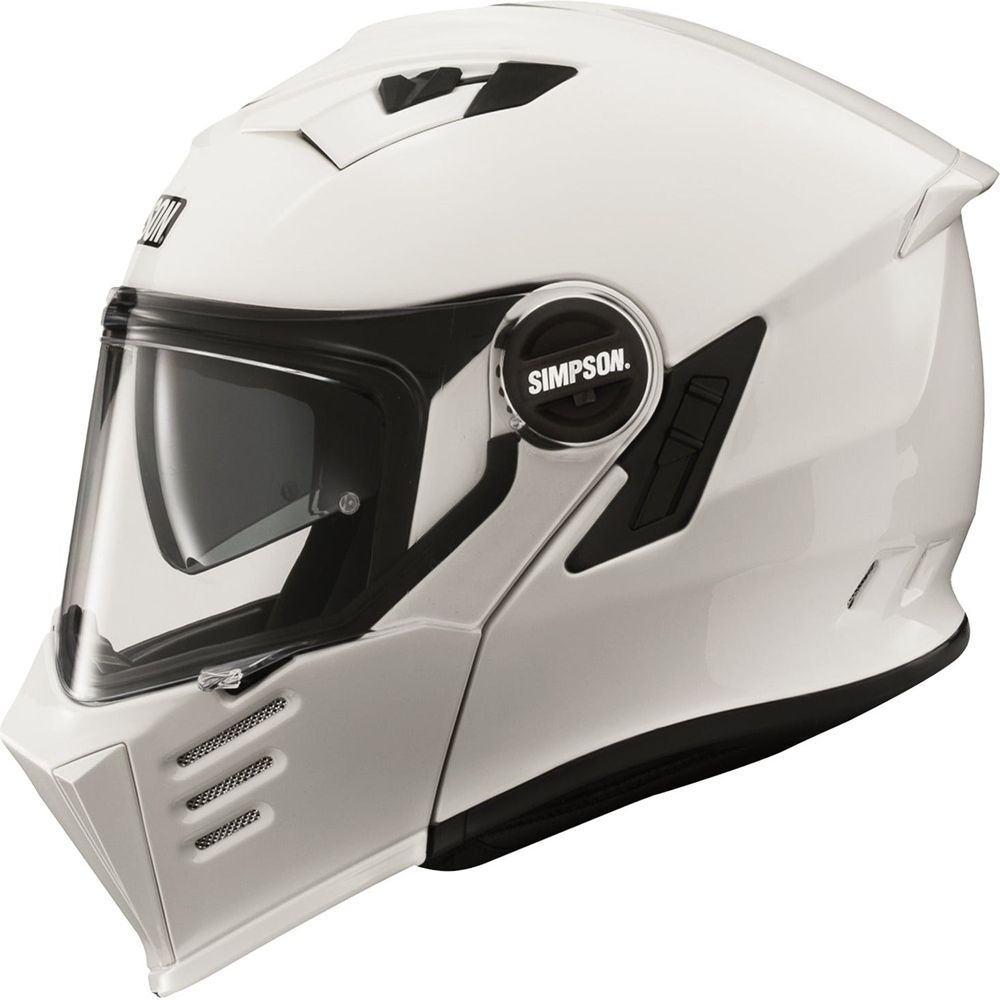 Simpson Darksome Solid ECE 22.06 Flip-Up Helmet White FREE 1 YEAR Returns, FREE UK Delivery | ThrottleChimp