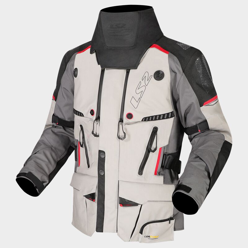 LS2 Apollo Textile Jacket Grey / Black / Red FREE 1 YEAR Returns, FREE UK Delivery | ThrottleChimp