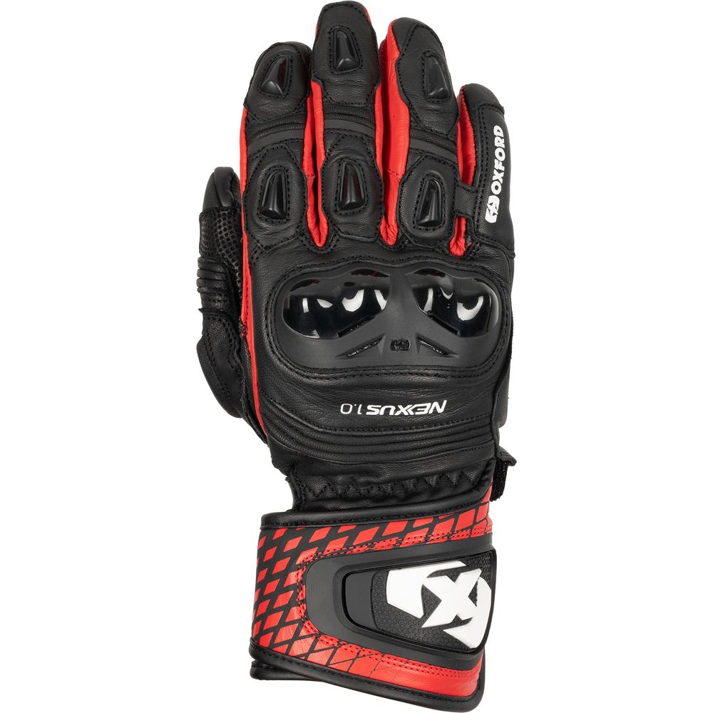 Oxford Nexus Leather Gloves Black / White / Red - ThrottleChimp