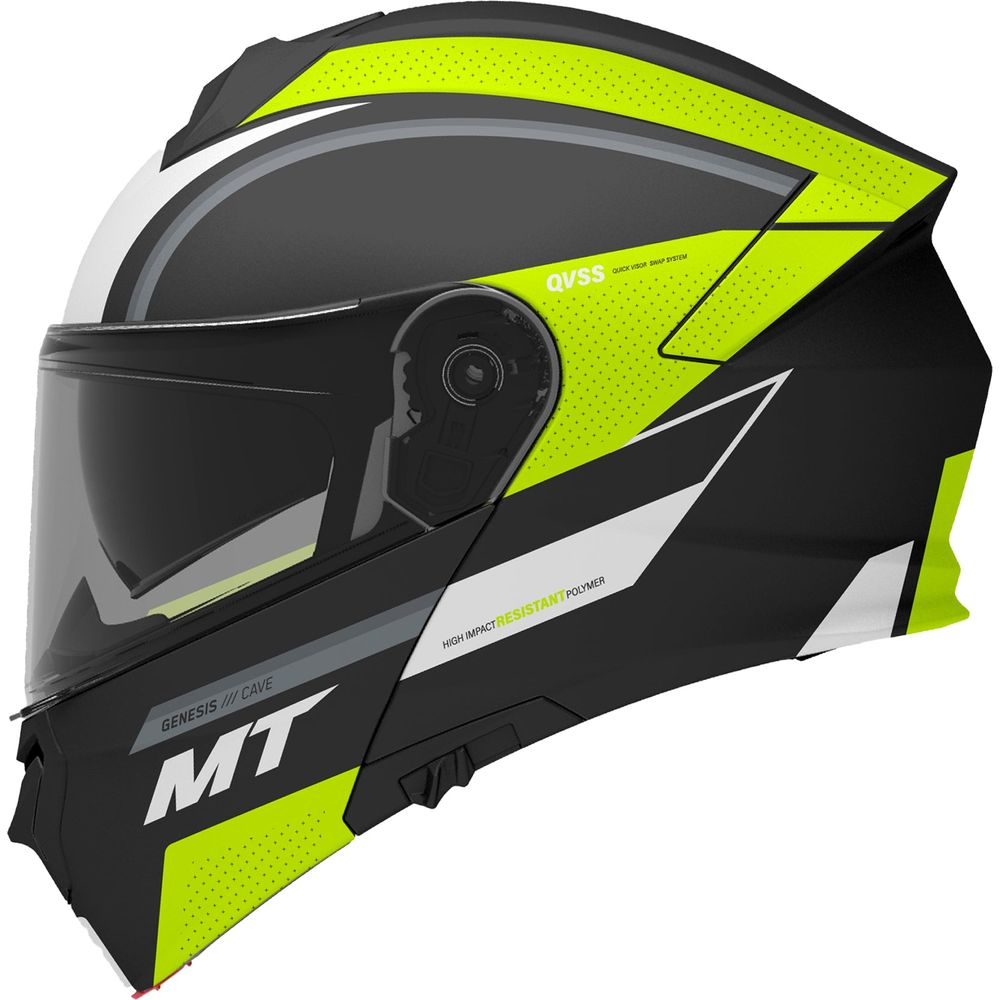 MT Genesis SV Cave A3 Flip-Up Helmet Matt Black / Fluo Yellow - ThrottleChimp