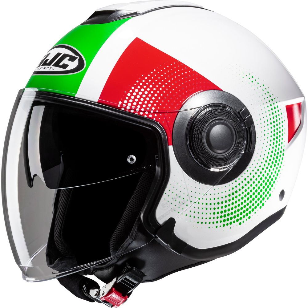 HJC I40N Pyle Open Face Helmet MC41 Green / White / Red FREE 1 YEAR Returns, FREE UK Delivery | ThrottleChimp