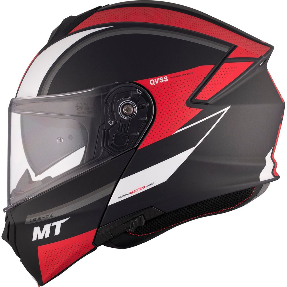 MT Genesis SV Cave A5 Flip-Up Helmet Matt Black / Red - ThrottleChimp