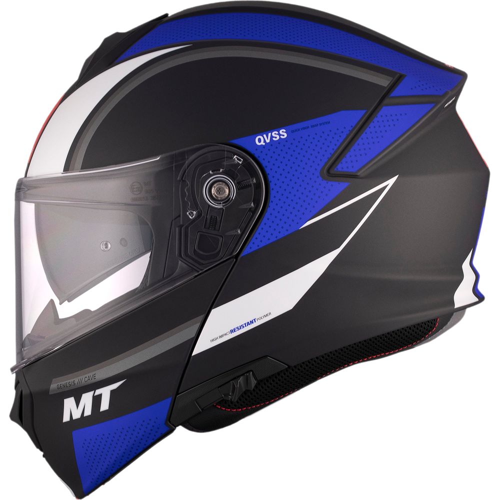 MT Genesis SV Cave A7 Flip-Up Helmet Matt Black / Blue - ThrottleChimp