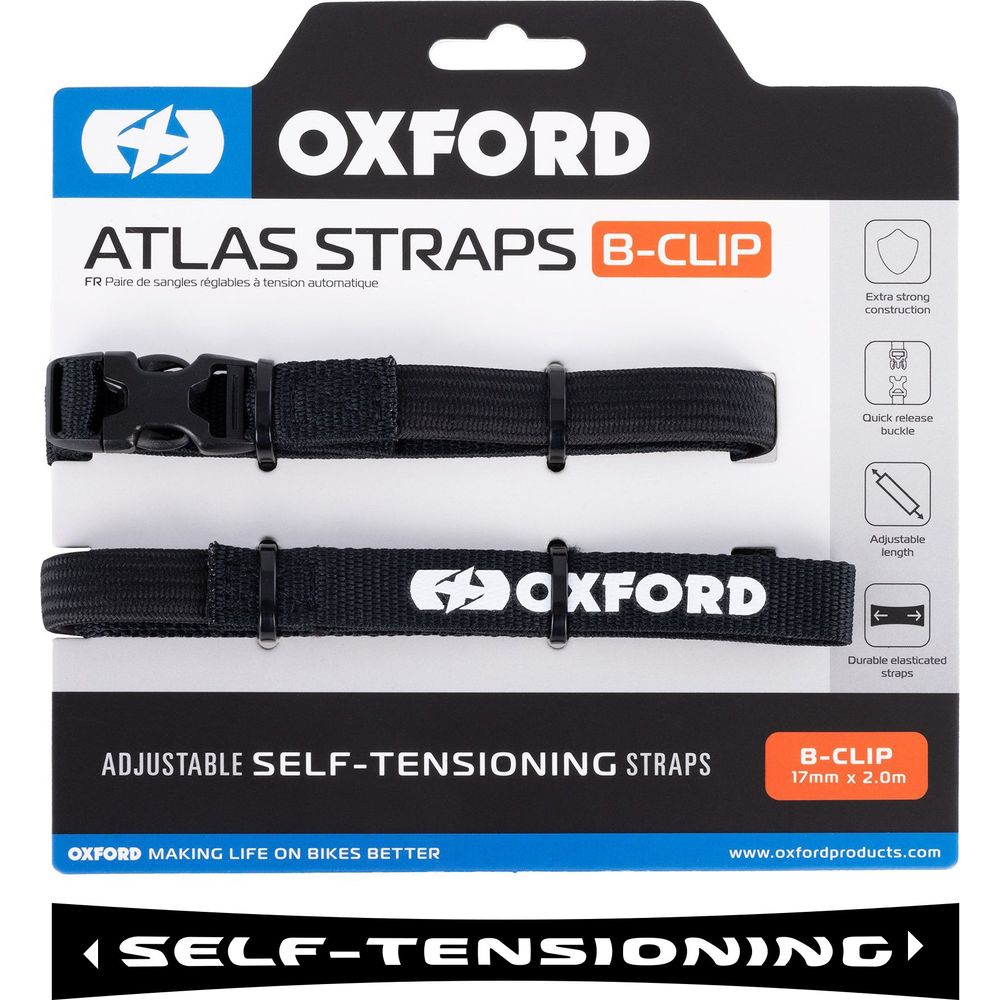 Oxford Atlas B Clip Straps Pair Black - 17mm x 2.0m - ThrottleChimp