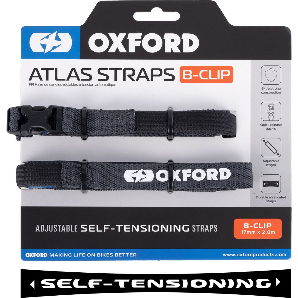 Oxford Atlas B Clip Straps Pair Asphalt - 17mm x 2.0m - ThrottleChimp