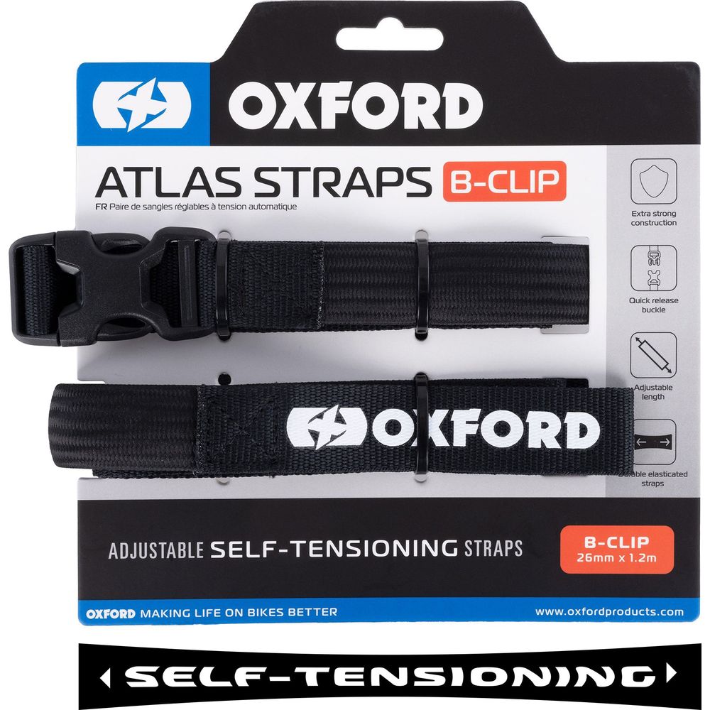 Oxford Atlas B Clip Straps Pair Black - 26mm x 1.2m - ThrottleChimp