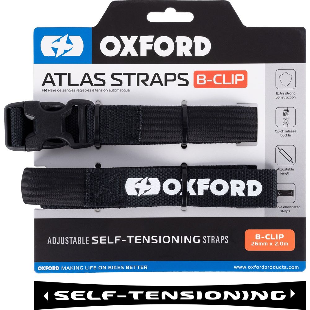 Oxford Atlas B Clip Straps Pair Black - 26mm x 2.0m - ThrottleChimp